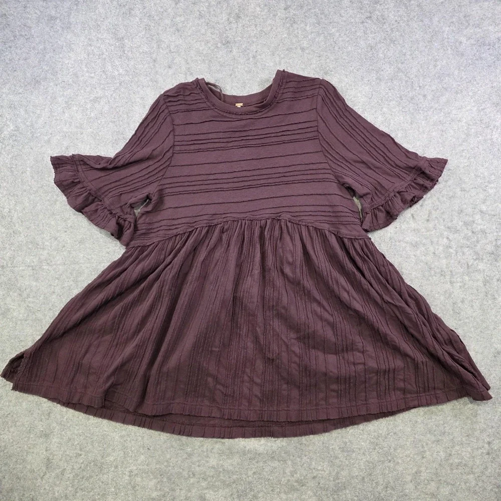 Free People Take A Spin‎ Babydoll Tunic Dress Womens XS Purple Ruffle Flutter
